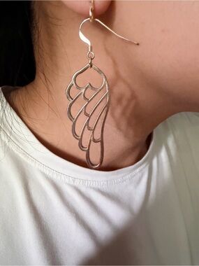 Foxy Originals Silver Tone Angel Wing Outline Dangle Earrings